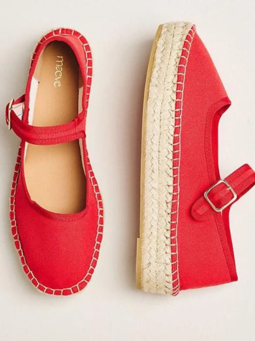 Anthropologie Maeve Mary Jane Espadrille Flats in Red